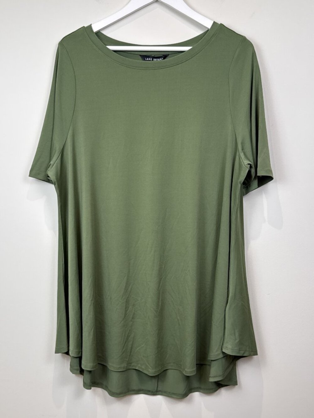Lane Bryant Olive Green Boat Neck Short Sleeve Swing Top Tunic Plus Size 2X NWT